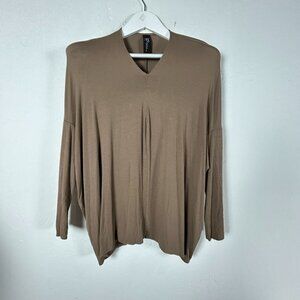Maria Cornejo Womens Oversized Beige V-Neck Dolman Sleeve Top Blouse Small